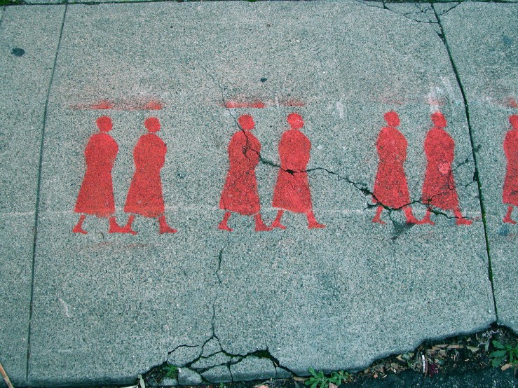 red stencil walkers